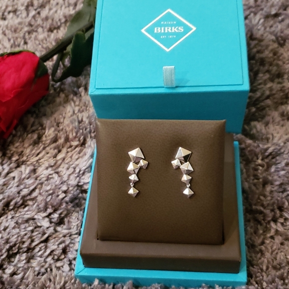 Birks Silver Cluster Drop Earrings - Picture 1 of 6
